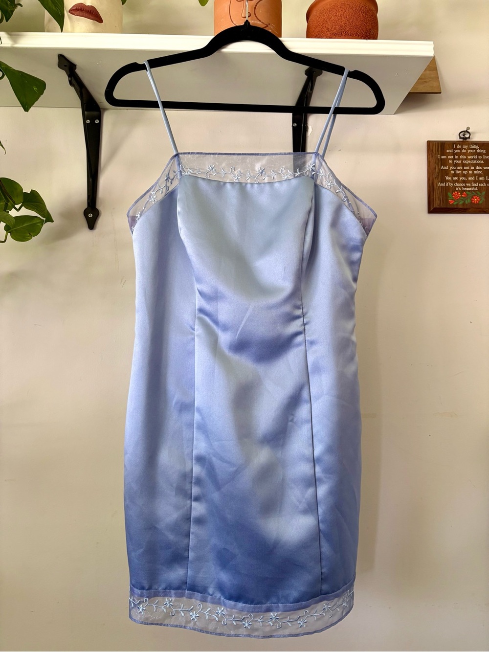 Onyx Nite Lavender Satin Slip Dress with Embroidered Floral Trim